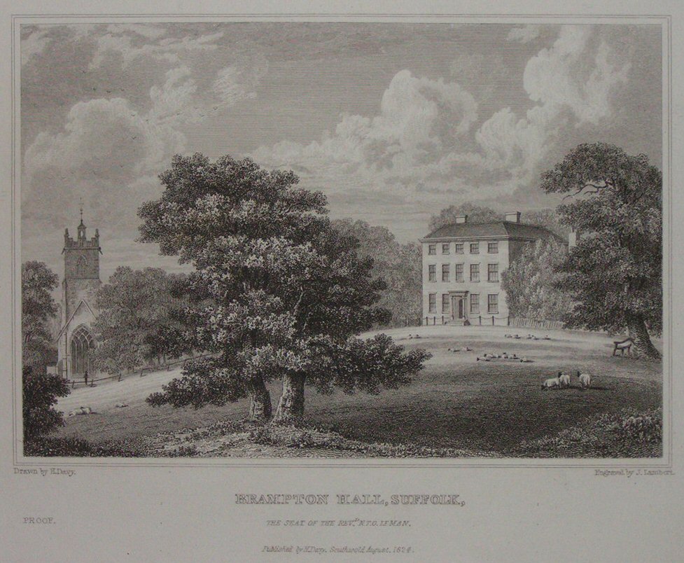 Print - Brampton Hall, Suffolk, the Seat of the Revd. N.T.O. Le Man - Lambert